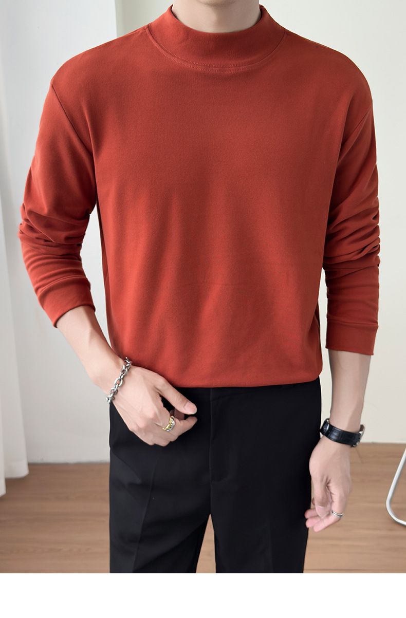 Herren-Thermo-Langarm-T-Shirt mit Halbrollkragen – weicher und atmungsaktiver Stoff, entspannte Passform, Übergröße, einfarbig für Herbst und Winter_voghion.com