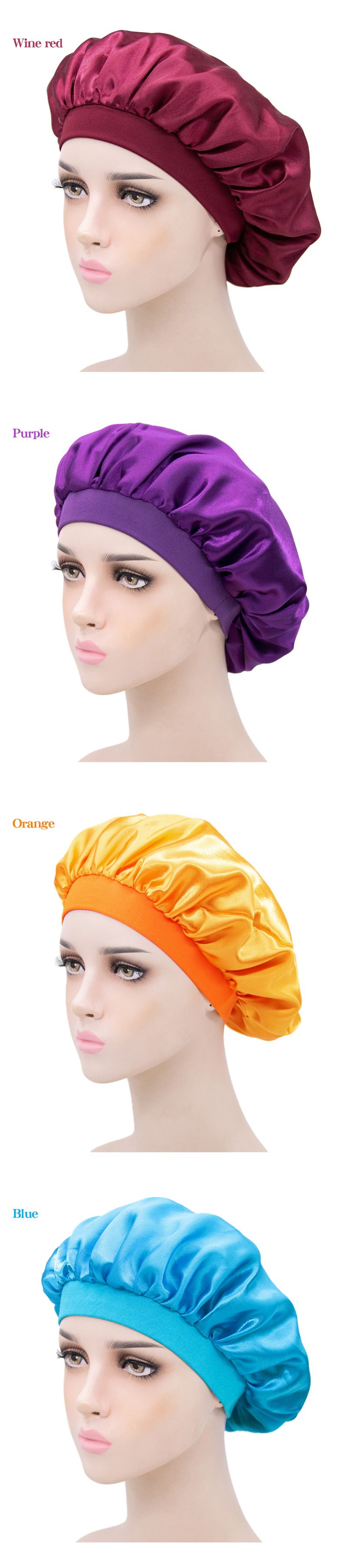 Nuova cuffia da notte in seta, cuffia da doccia elastica in raso con tesa stretta, cuffia rotonda, cuffia per la cura dei capelli a casa_voghion.com