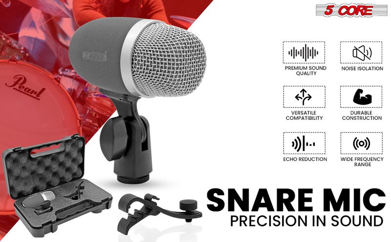5 CORE Snare Microphone Copper Finish XLR Wired Cardioid Uni Directional Tom Kick Drum Mic w Swivel Mount Steel Mesh Grille Rim Mount- SNARE XP_voghion.com