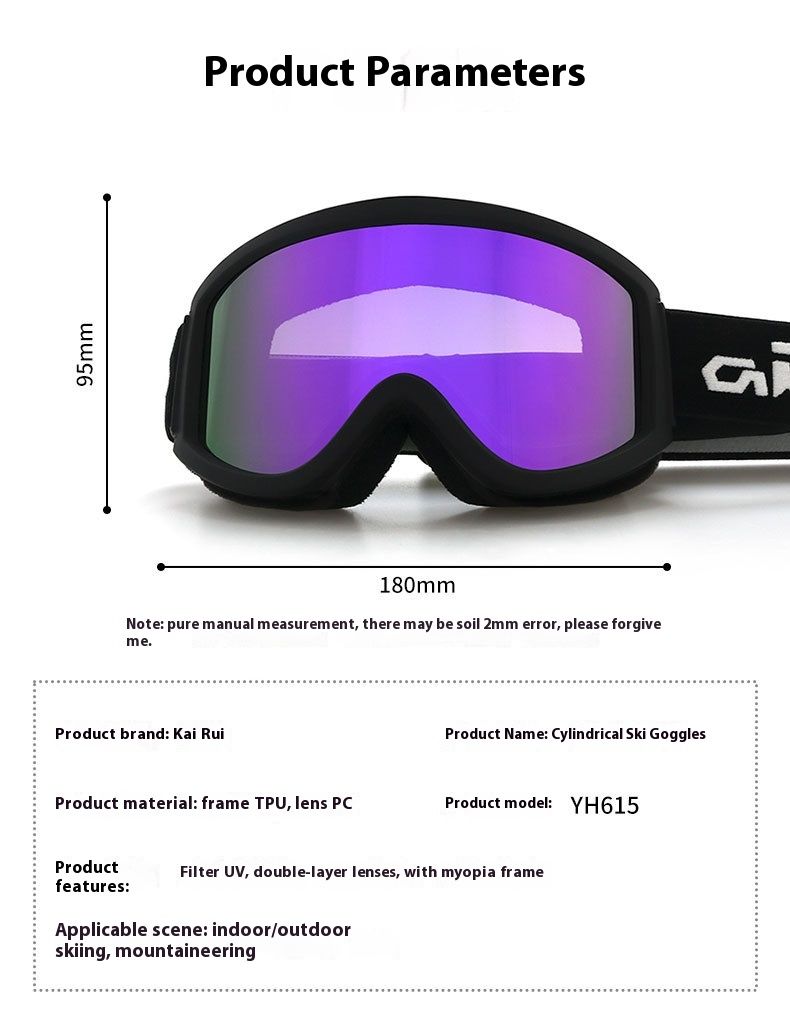 Cylindrical double-layer anti fog ski adult myopia windproof snow goggles, goggles equipment_voghion.com