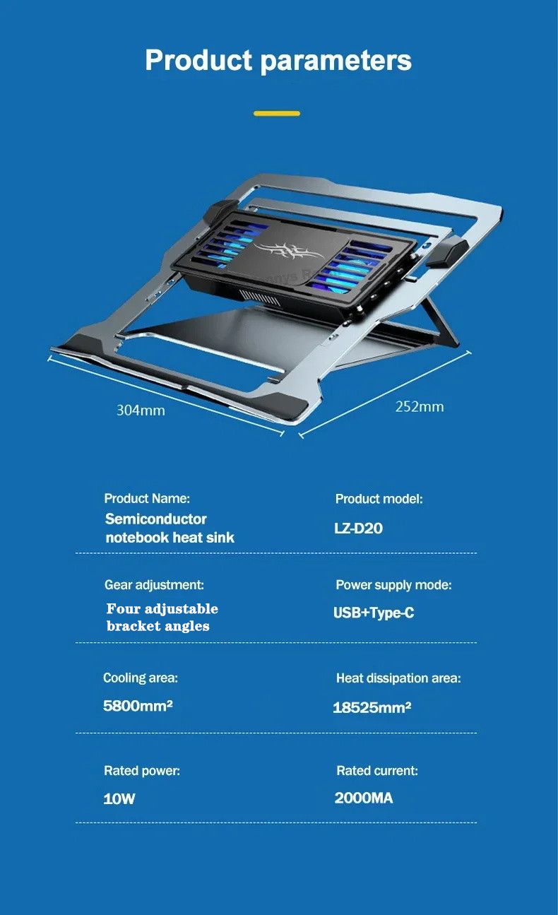 100% Authentic Product LZ-D20 Notebook Cooling Pad Aluminum Alloy Bracket Semiconductor Refrigeration Multi Angle Adjustable Laptop/Tablet_voghion.com