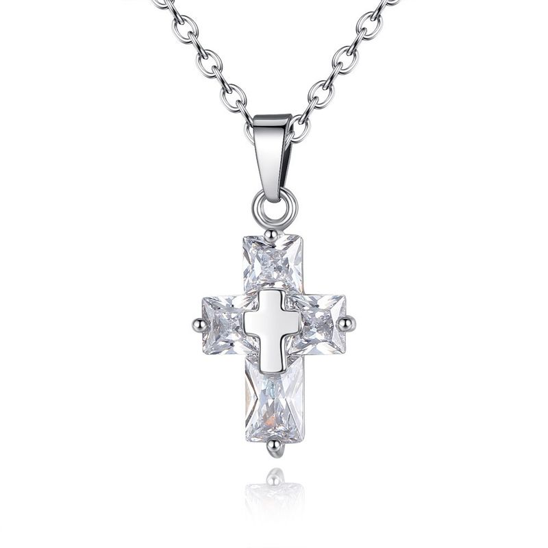 Collana con ciondolo a croce semplice ed elegante, gioielli alla moda, catena per clavicola in zircone da donna_voghion.com
