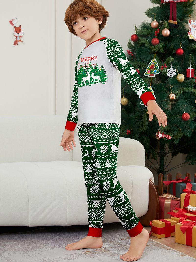 Festliches Weihnachts-Pyjama-Set für die ganze Familie – weiche, grüne Nachtwäsche mit Baum- und Buchstabendruck für Erwachsene, Kinder und Haustiere_voghion.com