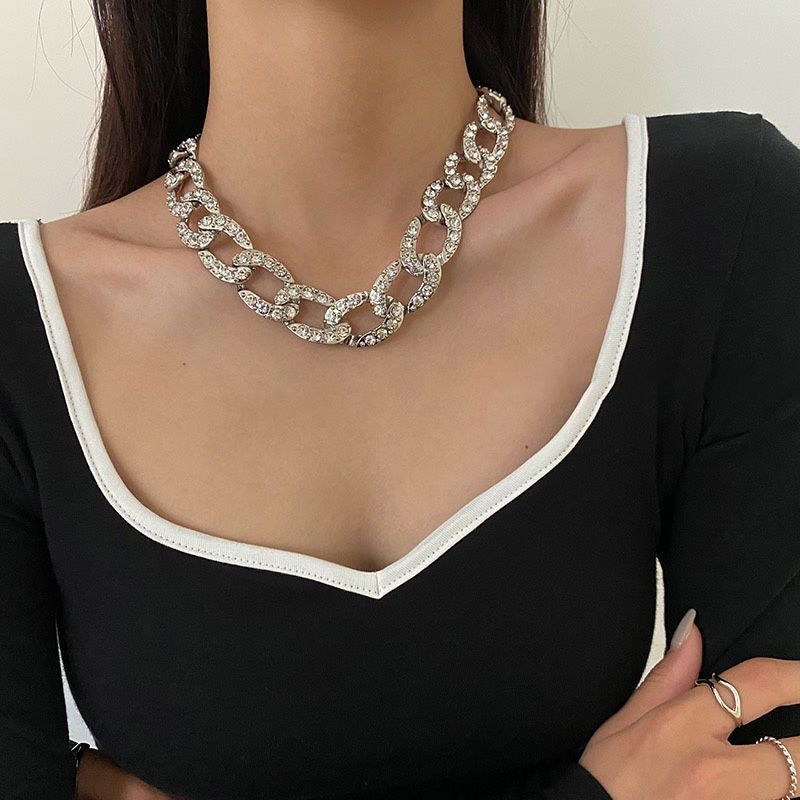 Trendy Cuban Full Diamond Thick Halskette Persönlichkeit Super Cool Halskette Fashion Disco Choker_voghion.com