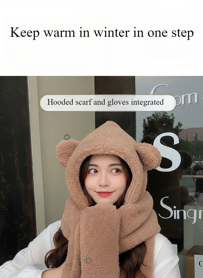 Weiblicher Herbst und Winter Vielseitiger Neuer 2025 Internet-Promi-Kapuzenschal Handschuhe Integrierter warmer Fahrradschal_voghion.com