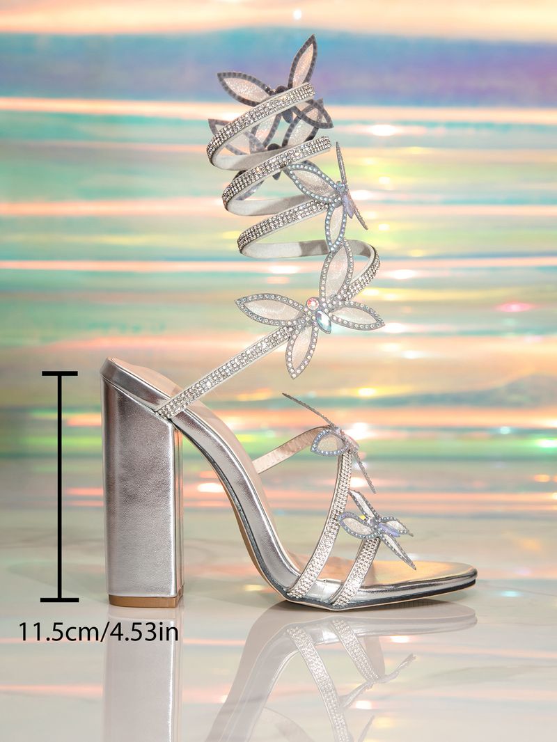 Elegant Crisscross Strappy High Heel Sandals With Rhinestone Bow Detail - Women's Glamorous Evening Shoes For Parties & Special Occasions_voghion.com