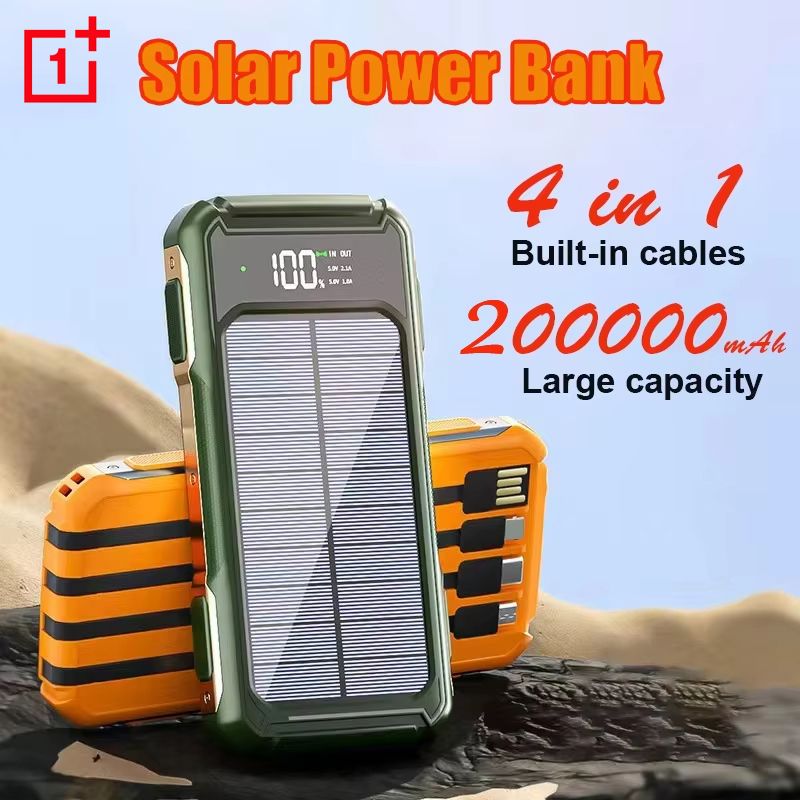 OnePlus 4-in-1 Solar PowerBank con cavi integrati, 200.000 mAh, caricabatterie ad alta capacità, ricarica rapida, batteria intelligente_voghion.com