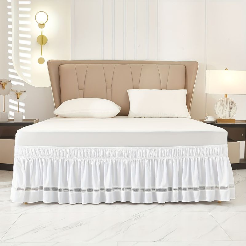 Gonna da letto in pizzo a traliccio - Volant antipolvere elastico con design staccabile (misura matrimoniale/king size, in poliestere lavabile, facile da installare)_voghion.com