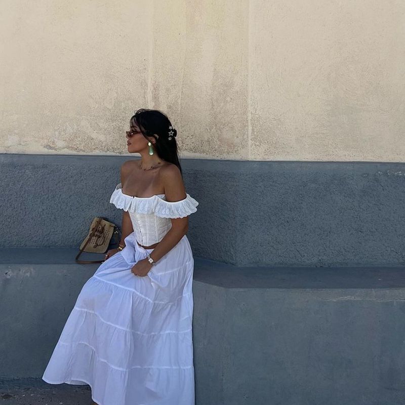 Sexy Mädchen Off-Shoulder Strap Französisch Rüschen Taste Taille Abnehmen Weste Z0879_voghion.com