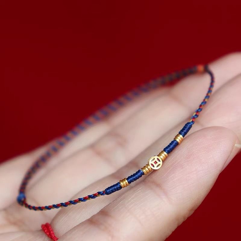 Braccialetto di coppia ultrasottile in stile antico con perlina portafortuna, regolabile, intrecciato con moneta di rame, colore: anno zodiacale_voghion.com