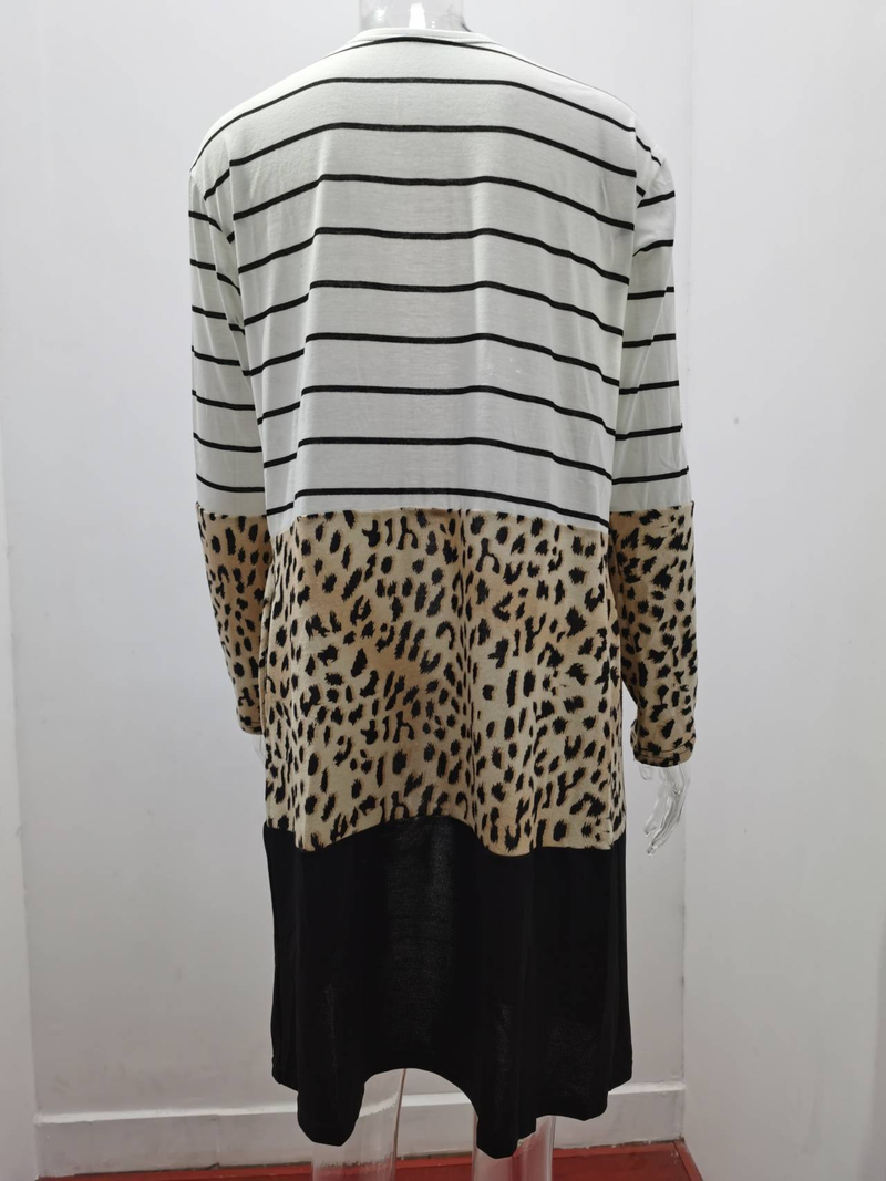 Women's Clothing Knitted Sweater Autumn and Winter New Stripes Contrast Color Splicing Plaid Casual Jacket_voghion.com