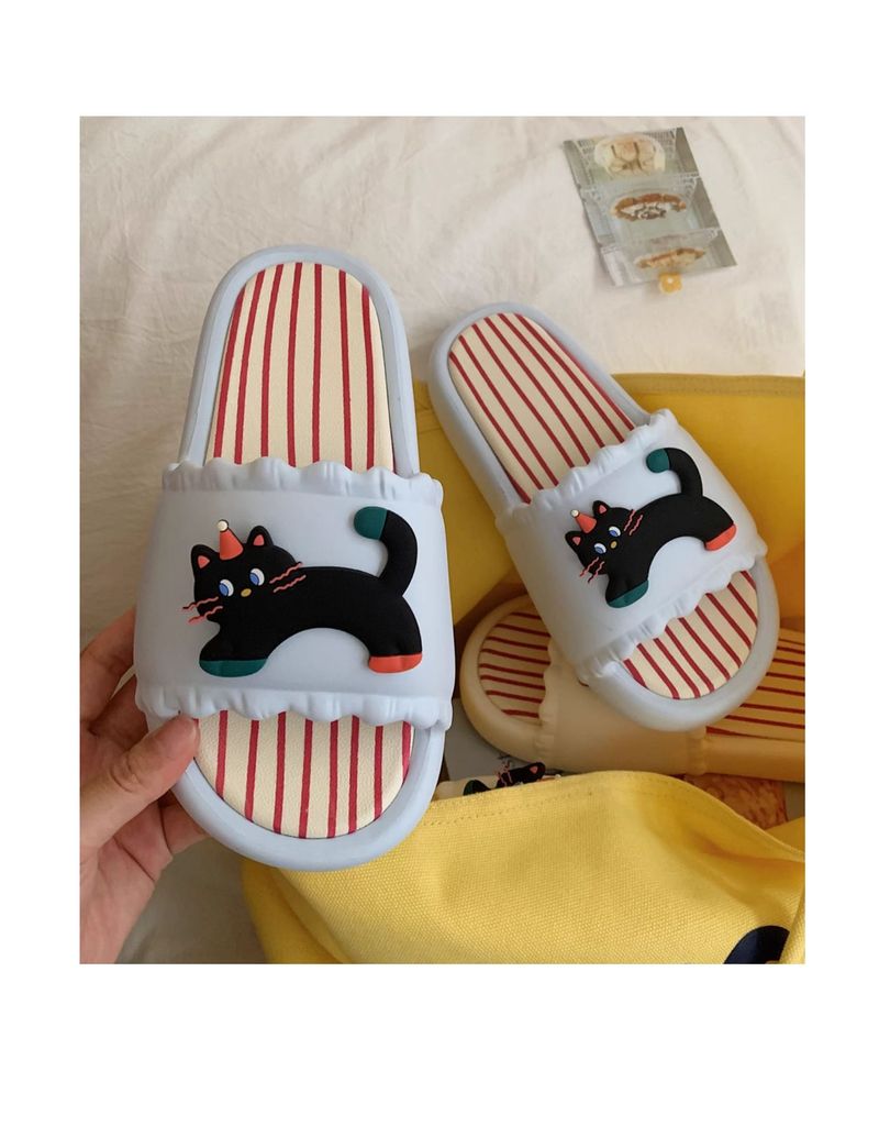 Thin Black Kitten Slippers Women's Summer Outwear Fashion Non Slip Japanese Style Color Matching Casual One-Word Sandals_voghion.com