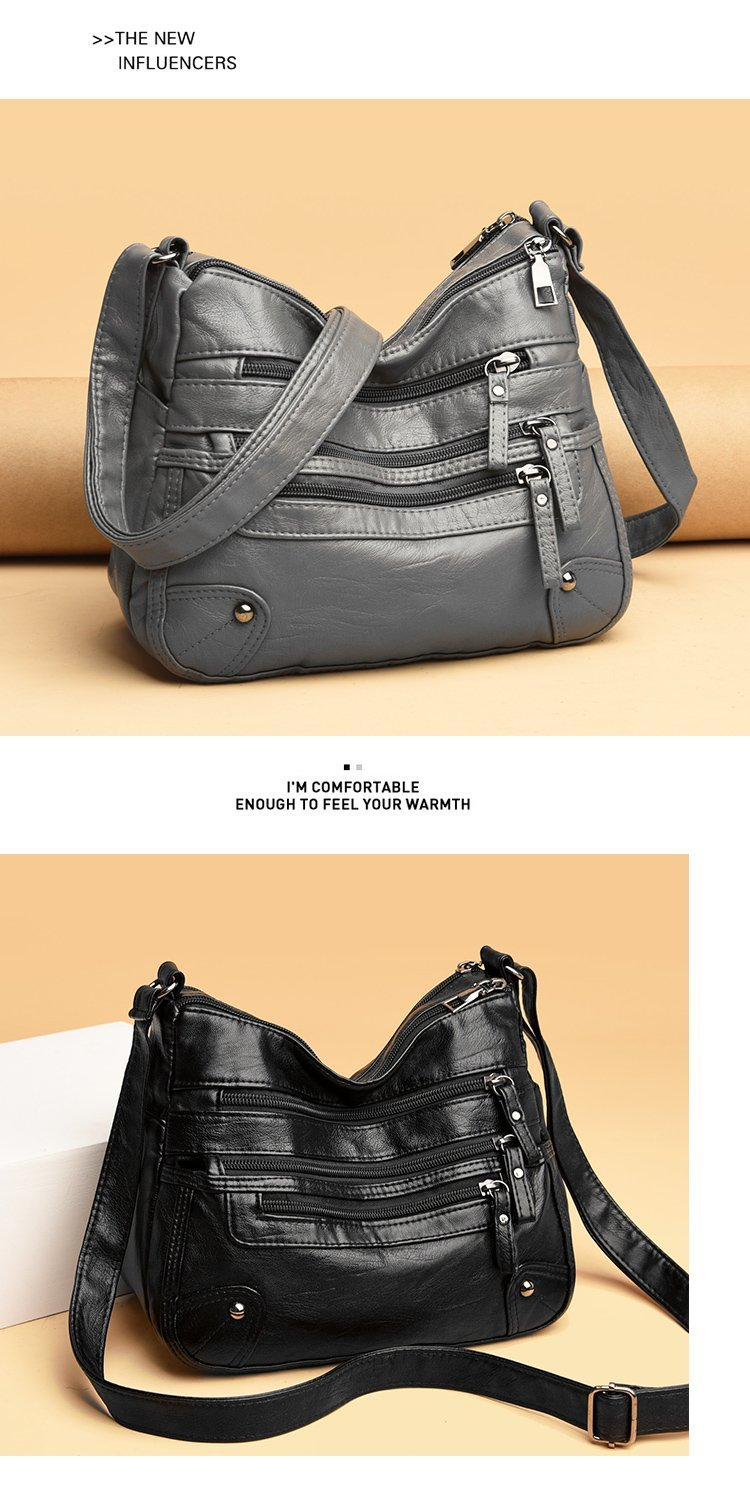Soft leather fashionable double-layer satchel Korean version large-capacity washing leather small bag_voghion.com