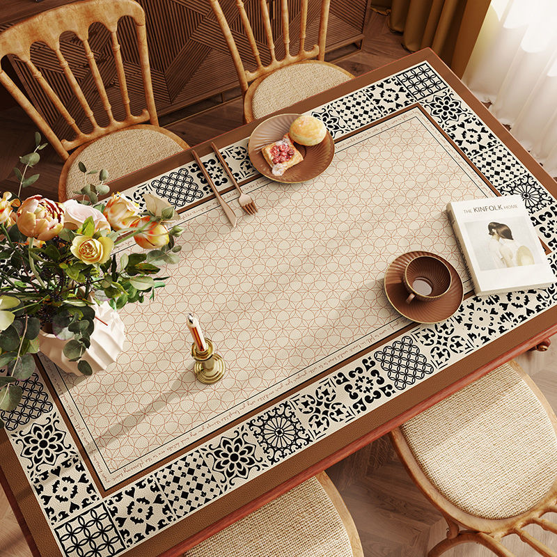 Tapis de table à thé, nappe rétro américaine, tapis de table à manger anti-brûlure et sans lavage, sensation de luxe léger, nappe à thé simple en PVC_voghion.com
