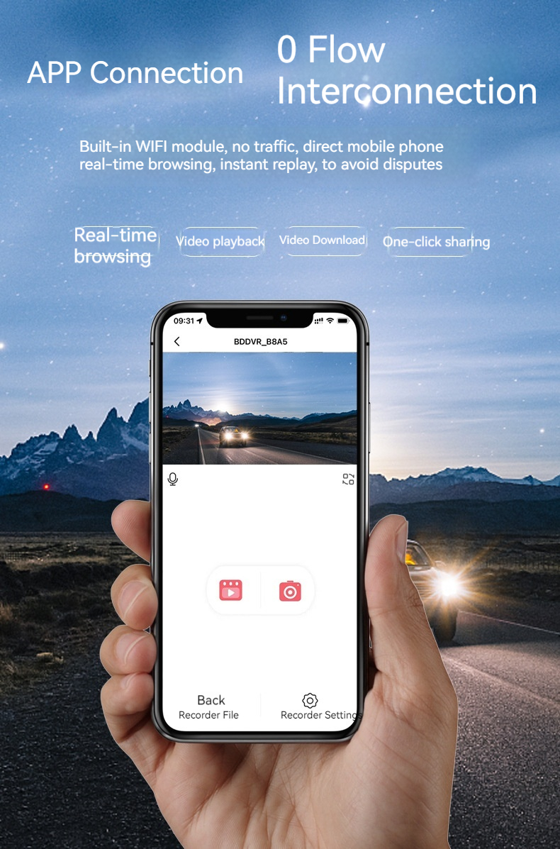 U-förmiger versteckter Fahrrekorder, WLAN-Mobiltelefonverbindung, hochauflösender Autorekorder, 24-Stunden-Parküberwachung_voghion.com