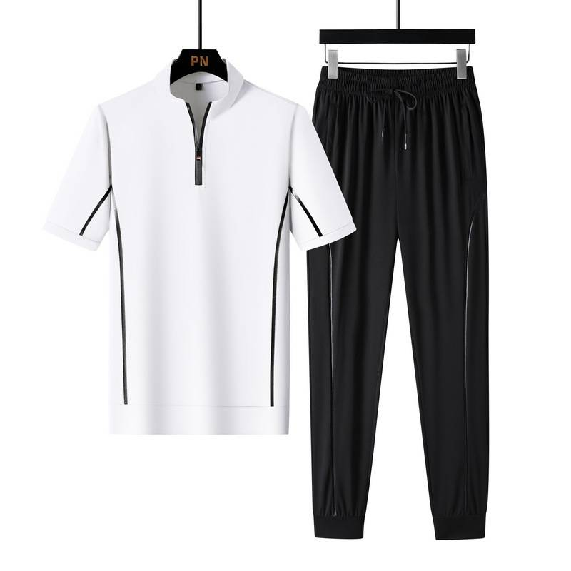 Herrenbekleidung Sport Langarmanzug Reißverschluss T-Shirt Hose Lässiger Zweiteiliger Anzug_voghion.com
