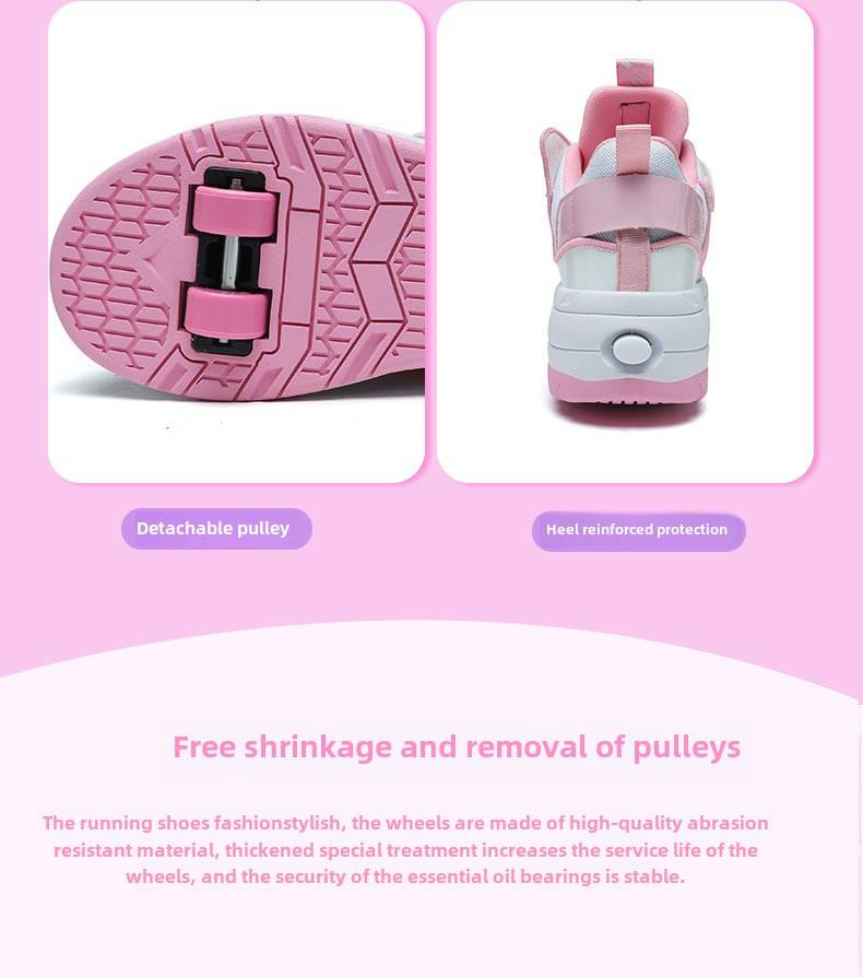 Children's runaway shoes Girls' automatic pulley sneakers Boys' children's mother and child with wheels sneakers Adult double-wheel deformation skates_voghion.com