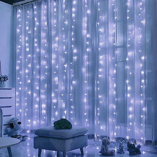 Luci a corda per tende da casa, 300 LED, 8 modalità di illuminazione con telecomando, alimentazione tramite USB per decorazioni per la casa per feste di Natale e matrimoni_voghion.com
