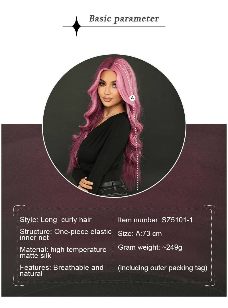 Parrucca da donna alla moda con capelli ricci a metà pizzo, copricapo completo, cielo stellato, viola, con mèches_voghion.com