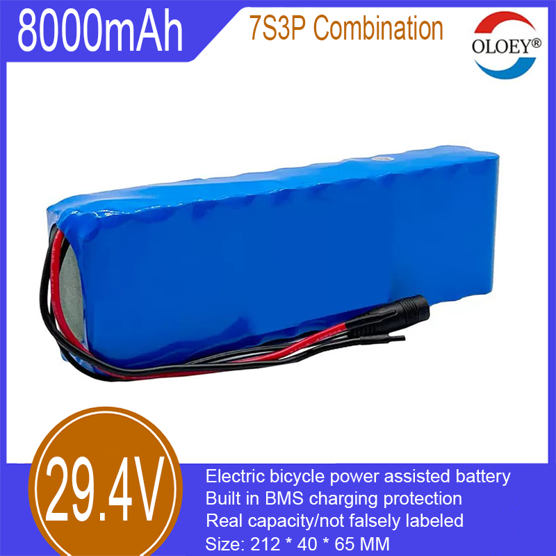 Pack de batterie lithium-ion 29,4 V, combinaison 7S3P, 8000 mAh, protection de charge BMS intégrée, utilisé pour les vélos électriques, scooters, etc._voghion.com