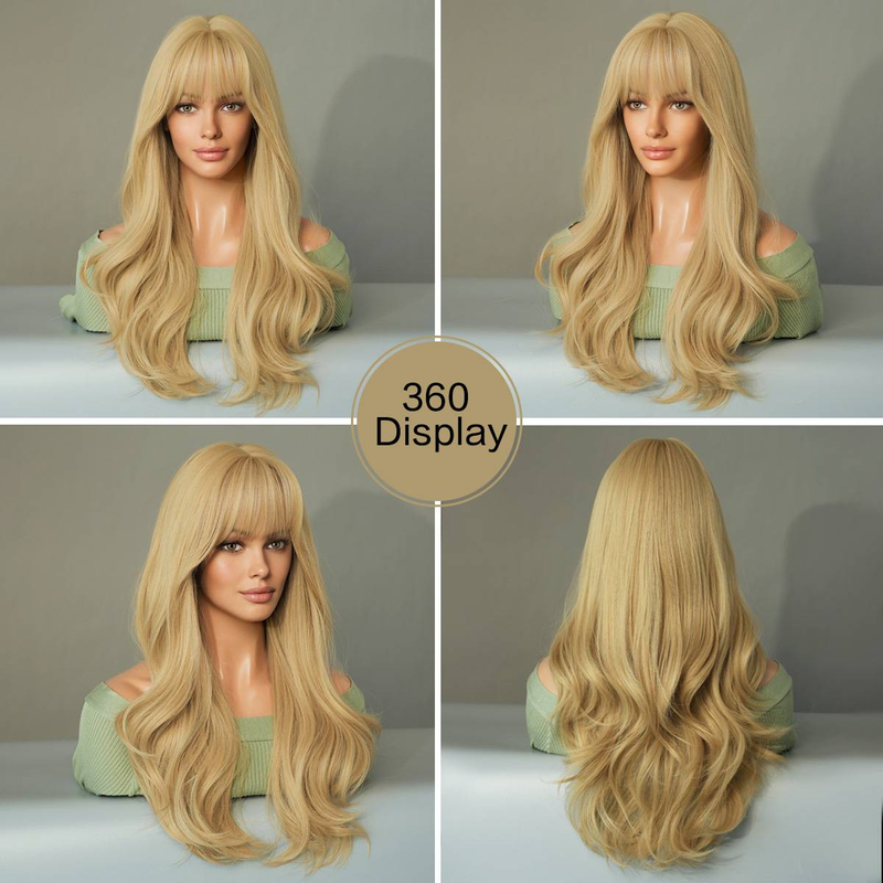 Ladies Long Curly Hair Blond Chemical Fiber Wig_voghion.com