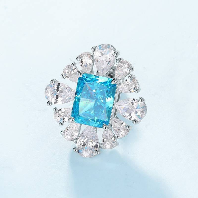 Atmosphärische Ohrringe mit Diamanten im Eisblumenschliff und hohem Kohlenstoffgehalt, S925 Silber, eingelegte Ohrringe mit aquamarinfarbenen Edelsteinen, vielseitig einsetzbar_voghion.com