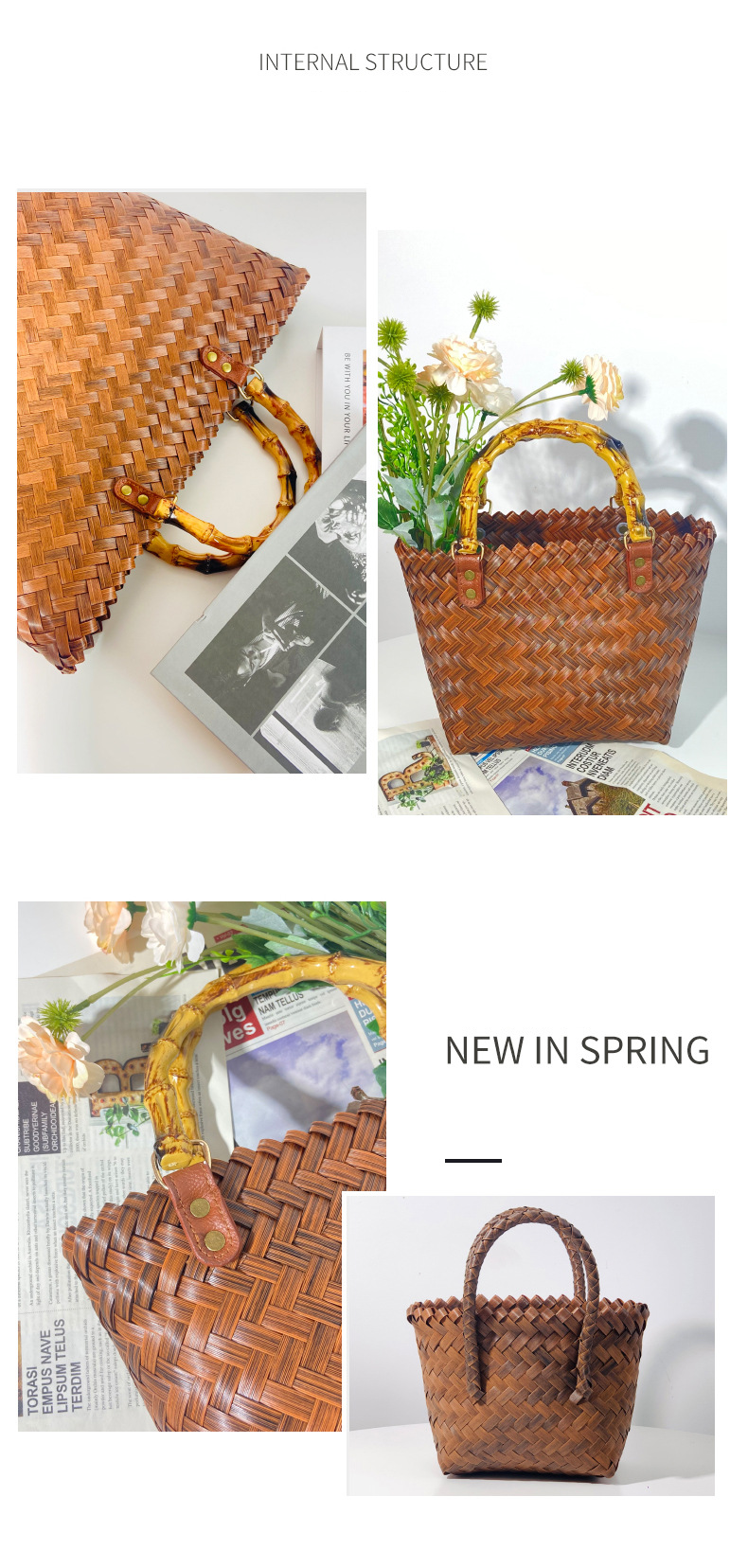 Women's Tote Bags Commuter Bamboo Handle Straw Woven Bag, A Retro Handcrafted Bamboo Woven Tote Bag For Women_voghion.com