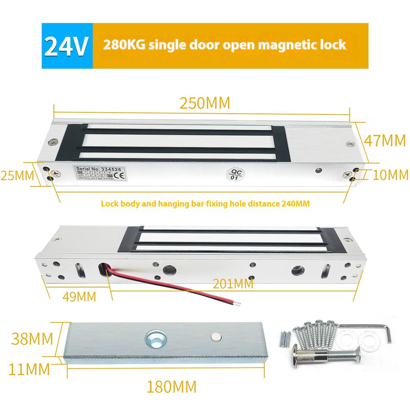Cerradura electromagnética de 280 kg para puertas individuales o dobles, sistema de control de acceso de superficie con cerradura magnética y cerradura eléctrica._voghion.com