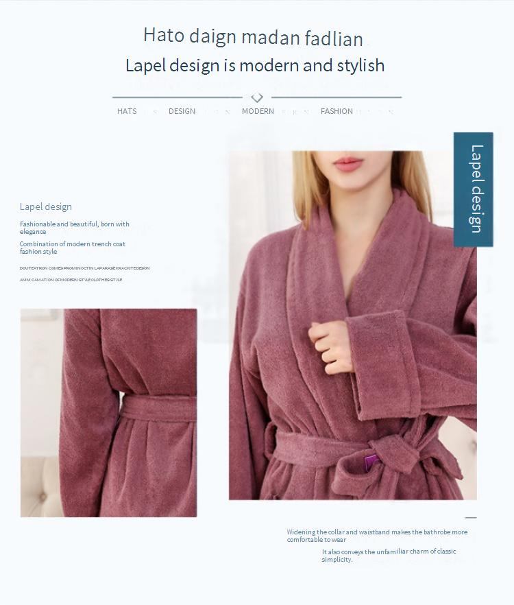 Roupão de banho de algodão puro, toalha de material outono e inverno, roupão de casal grosso, pijama de hotel cinco estrelas, robe alongado_voghion.com