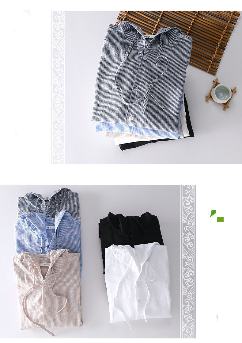 Chemise à manches longues en lin et coton mélangés pour homme – Chemise à capuche avec protection solaire UPF pour l'été, respirante, coupe ample et décontractée_voghion.com