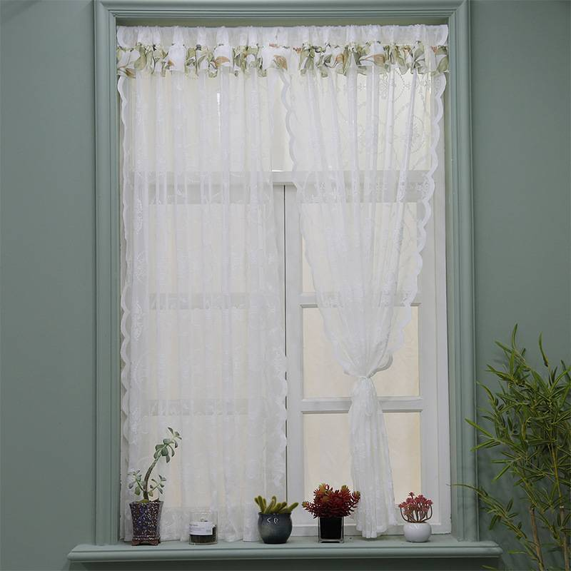 Elegant Lace Voile Window Curtain – White Sheer Drape With Floral Embroidery For Living Room, Bay Window, Café – Lightweight & Breathable_voghion.com