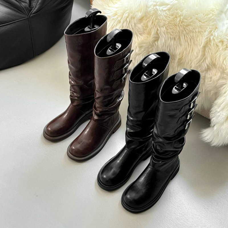 Damskie buty Cameido z plisowaną podeszwą i wysokim obcasem, z klamrą do paska, w stylu retro, w stylu rycerza_voghion.com