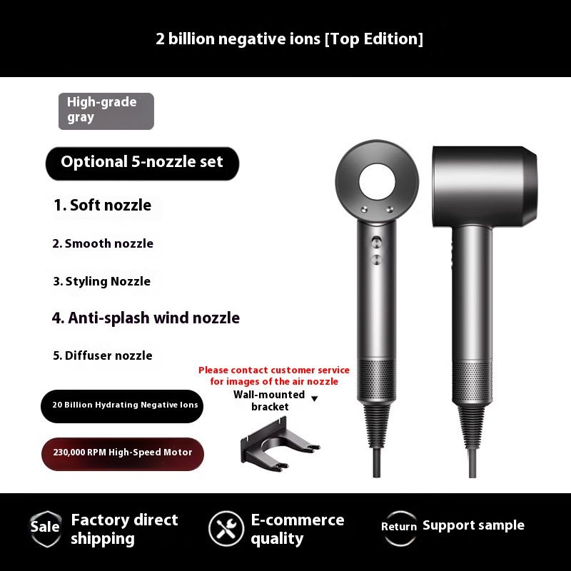 Professional Salon-Grade Hair Dryer With Ionic Technology - 1600W High-Speed Brushless Motor, 3 Heat/Cool Settings, 5 Nozzle Options_voghion.com