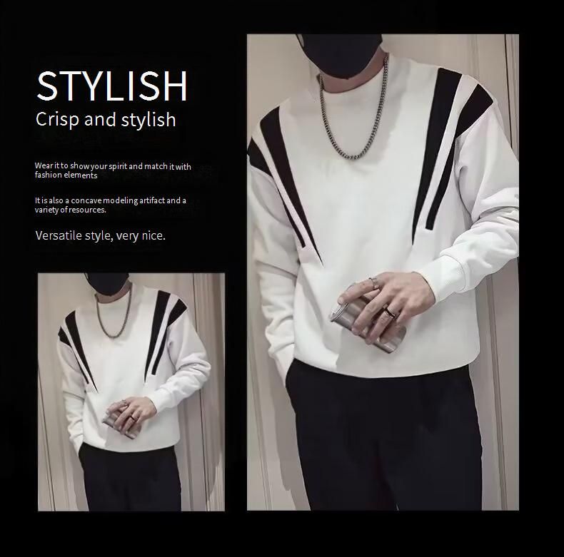 Moletom com capuz de lã macia - Moletom unissex grande e aconchegante com gola alta e bolsos inclinados, caimento solto moderno para uso casual de inverno (preto/branco)_voghion.com