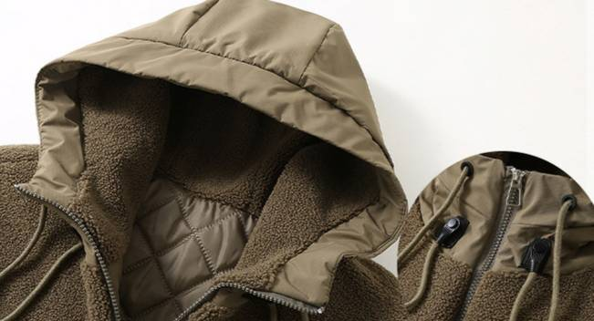 Giacca foderata in sherpa da uomo – Rivestimento esterno in poliestere pesante | Interno in pile | Tasche portaoggetti oversize | Adatto all'inverno (M-5XL) in nero/caffè_voghion.com