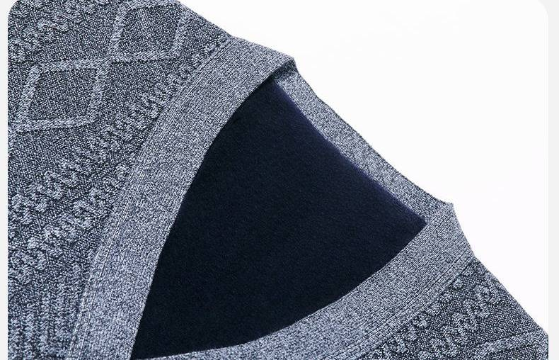 Heren fluwelen V-hals trui jas - Winter warme fleece gevoerde jas, oversized casual blazer met relaxte pasvorm (lichtgrijs/donkergrijs)_voghion.com