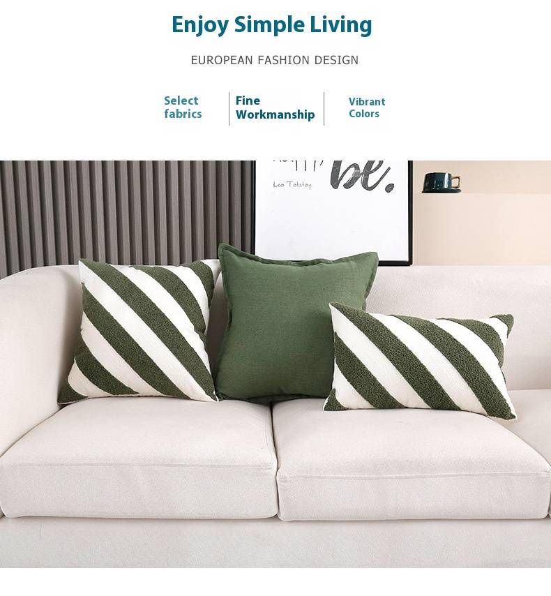 Striped Embroidered Pillow Cover - Modern Polycotton Cushion Case For Sofa, Bed, Office (45x45cm/30x50cm, No Insert, Minimalist Design)_voghion.com
