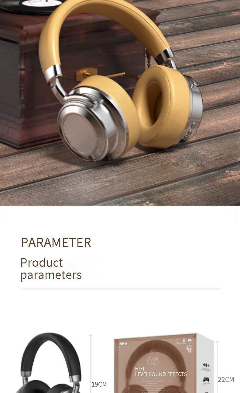 CR-9 Retro Wireless Bluetooth Headphones 6.0, Over-Ear Headset With Metal Frame, Lightweight & Comfortable, IPX4 Water-Resistant, 8H Playtime,_voghion.com