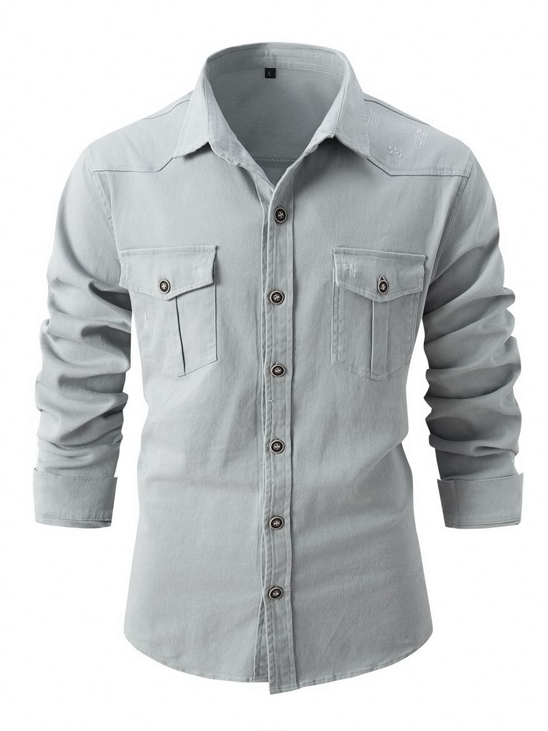 Camicia a maniche lunghe da uomo in cotone elasticizzato lavato, nuova e alla moda, taglia europea_voghion.com