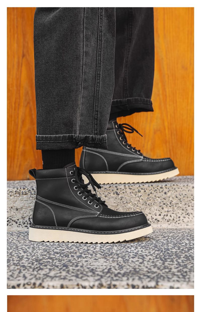 Worker Boot Men Genuine Leather Special-Interest Design Fancy Outdoor American 875 Black Short Locomotive Martin Boots_voghion.com