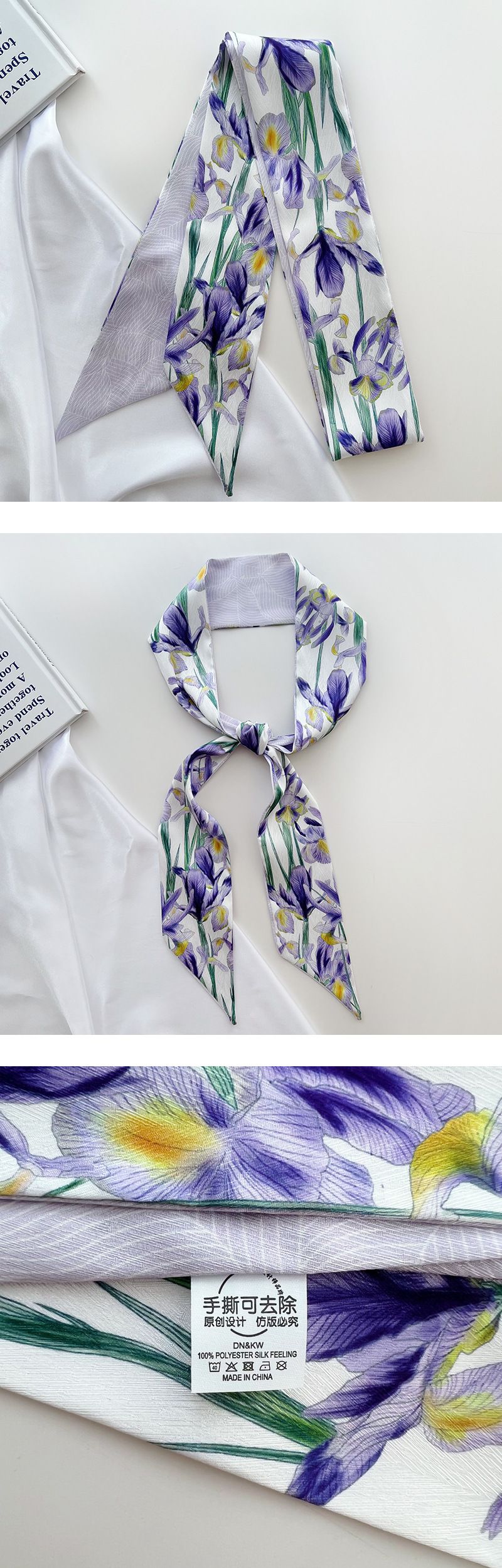 Lunga striscia piccola nuova donna primavera e autunno stampa sottile fascia stretta borsa legatura nastro per capelli intrecciato sciarpa_voghion.com