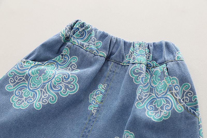 2024 nyári új, kínai stílusú, farmer, rövid ujjú, bő, hétköznapi szett fiúknak és gyerekeknek_voghion.com