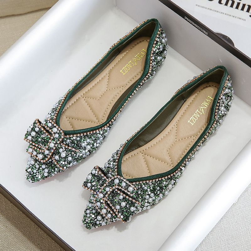 Boat 2025 New Spring/Summer Shallow Mouth Pointed Toe Flat Single With Rhinestones Large Size Women's Shoes 41 To 43_voghion.com