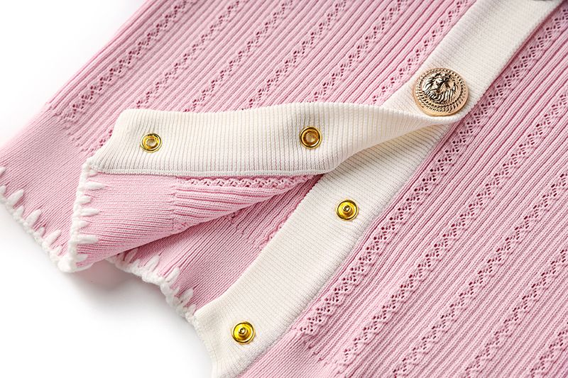 Pink & White Contrast Sleeve Blouse With Stud Buttons & Bodycon Skirt Set - Elegant Office To Cocktail Hour Outfit_voghion.com