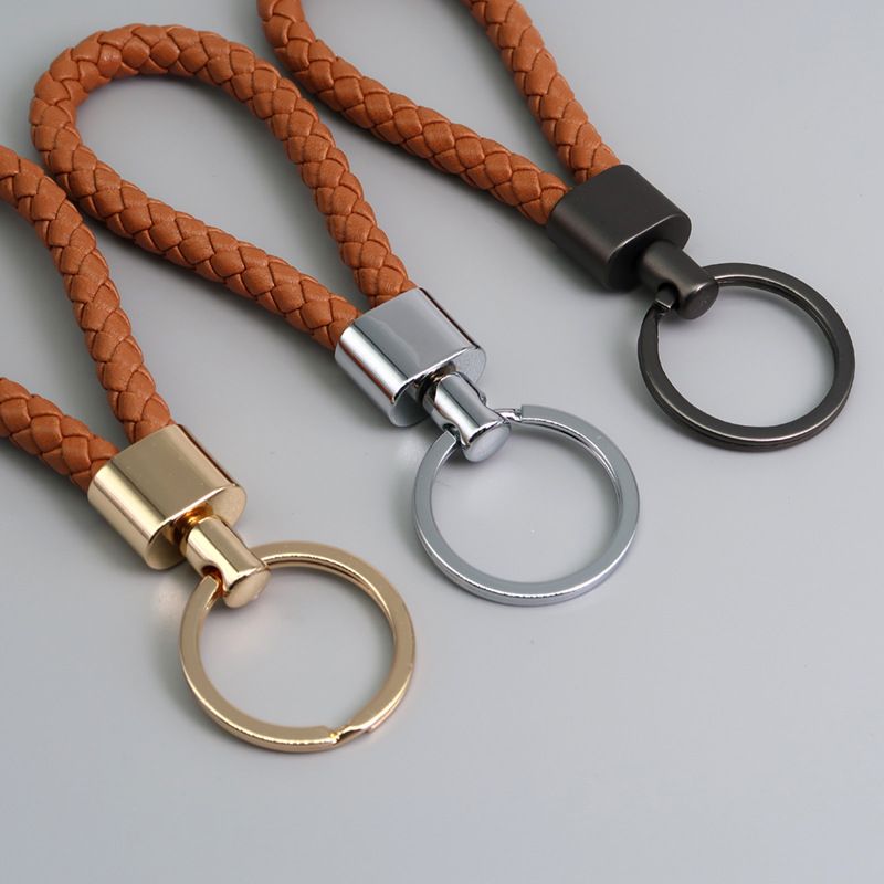 Braided Leather Cord Key Chain Zinc Alloy Button-end Key Ring Ring Car Key Hanging Accessory_voghion.com