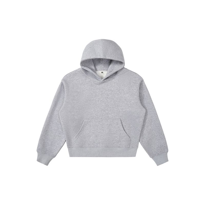 Moda uomo RDT | Felpa con cappuccio stile americano Cleanfit grigia 550G, felpa corta con cappuccio tinta unita per uomo_voghion.com