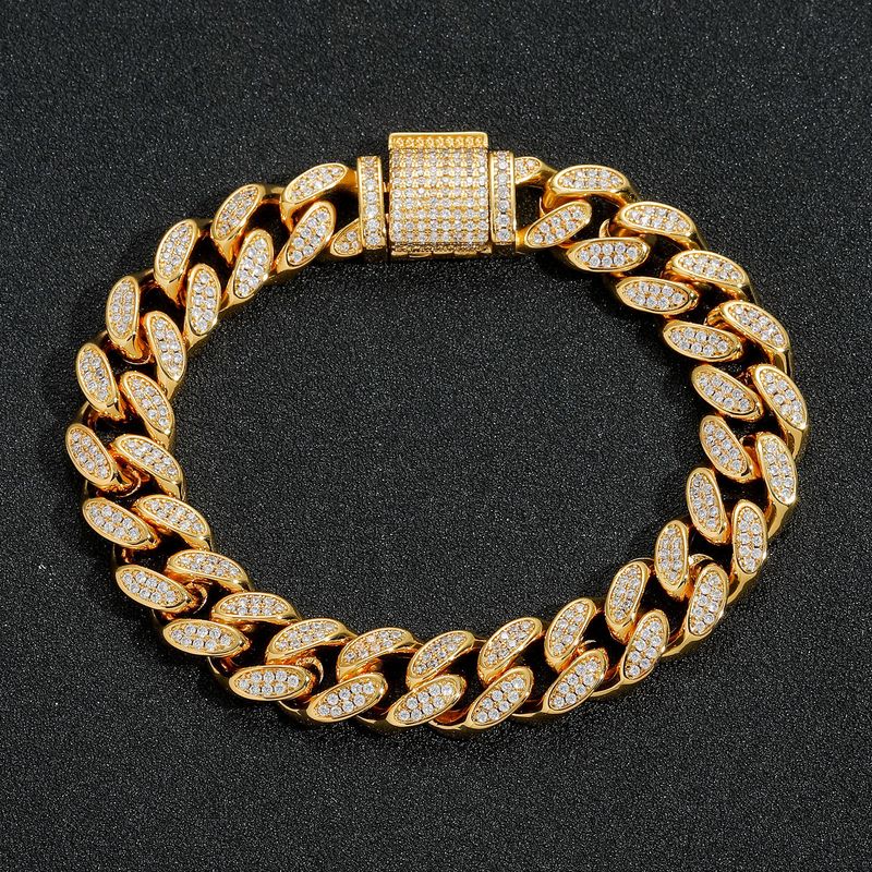 Men’s Jewelry Set Fashion Hip Hop Zircon Necklace 12mm Flip Buckle Double Row Full Diamond Cuban Chain Trendy Personality Men's Hip Hop Necklace_voghion.com