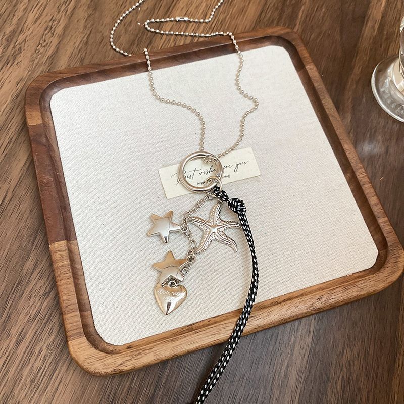 Korean Style INS Starfish Pentagram Heart Rope Pendant Necklace Y2K Hot Girl Bag Charm Sweater Chain_voghion.com