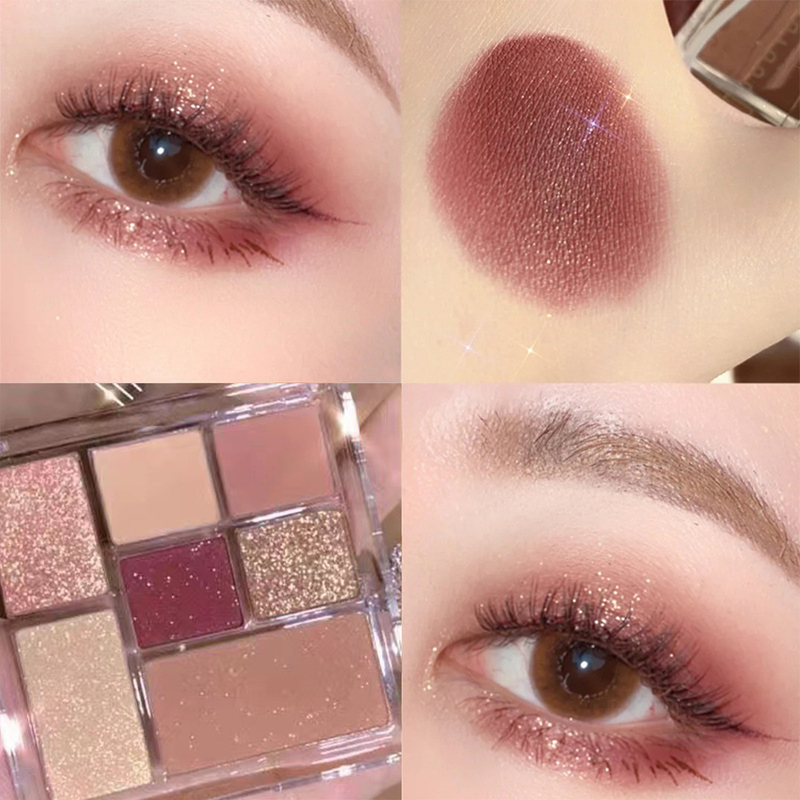 Palette de fard à paupières Rose de sept couleurs, nacrée, mate, scintillante, couleur terre brillante pour les yeux_voghion.com