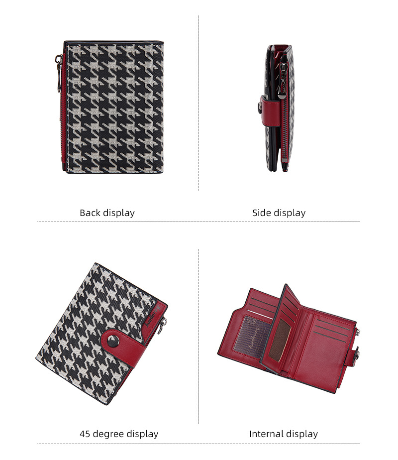 Baellerry Ny Pung Dame Kort Koreansk Stil Houndstooth Kontrast Multi-kort Lynlås Møntpung Korttaske_voghion.com